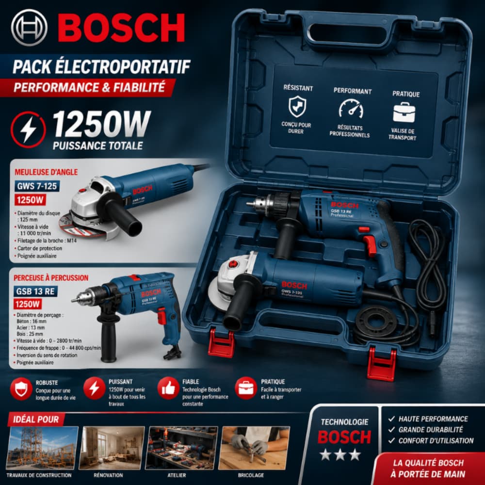 PACK BOSCH AVEC VALISE 1250W 1MMT17-1