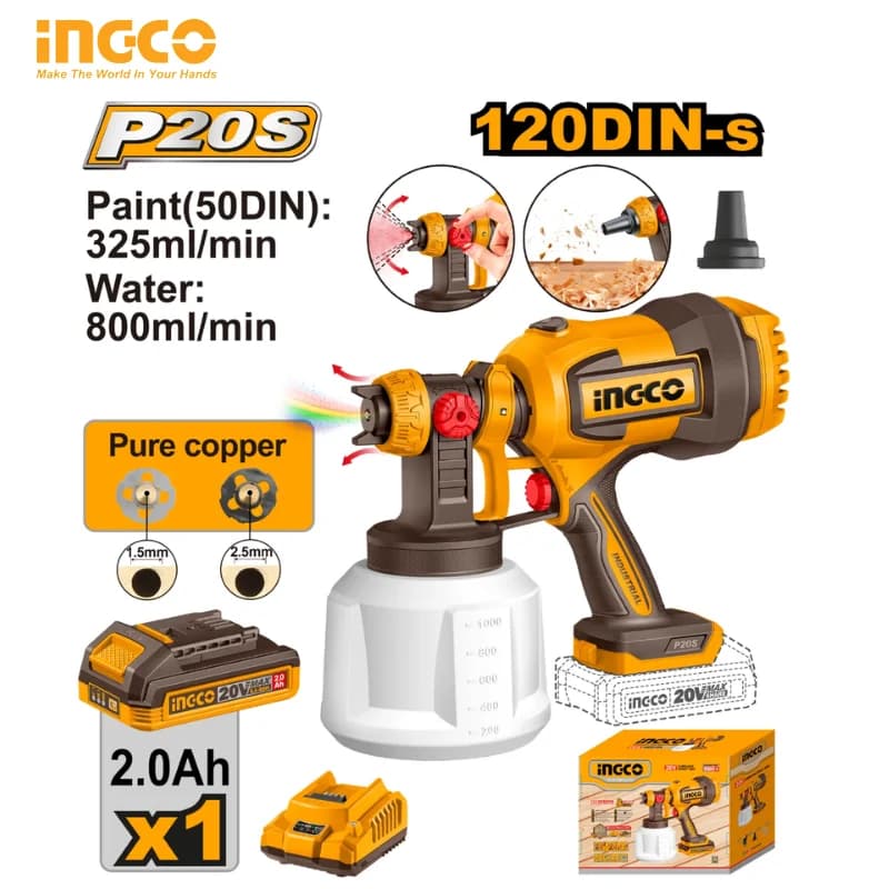 Cordless Spray Gun Ingco Spraying Pressure CSGLI20042