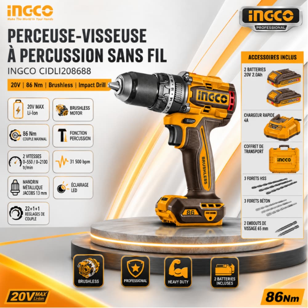 PERCEUSE-VISSEUSE À PERCUSSION SANS FIL INGCO CIDLI208688