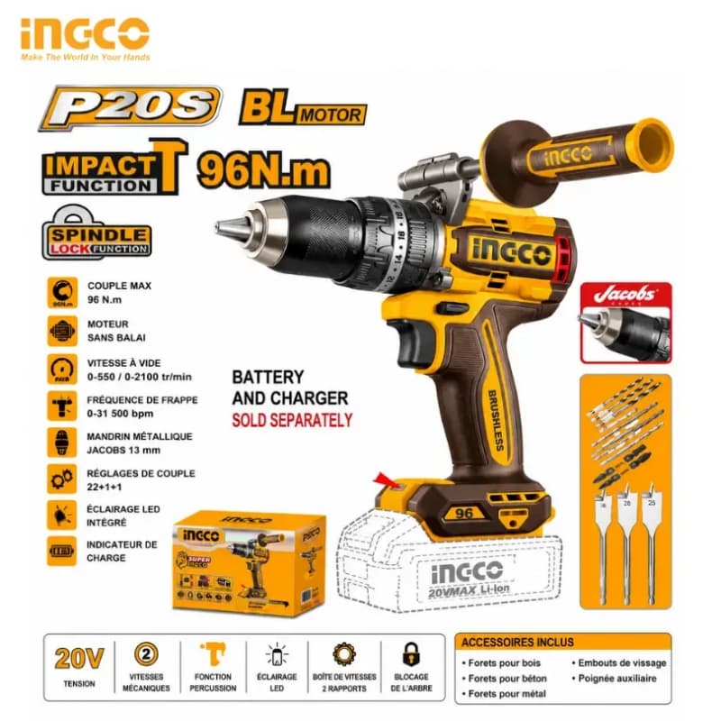 MPACT DRILL INGCO CIDLI209685 96NM 20V SANS BATTERIE 