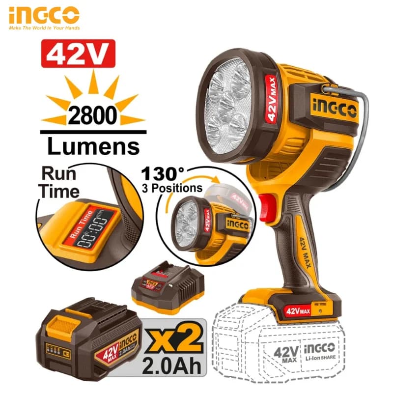 LAMPE INDUSTRIELLE 42V DOUBLE BATTERIE INGCO CWLI42896