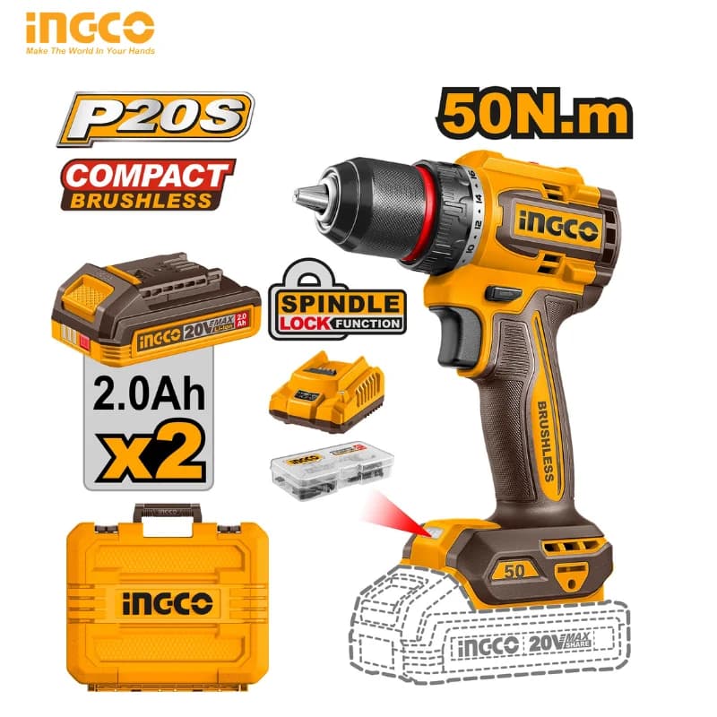 Perceuse-visseuse INGCO 20V Li-ion BL 50NM CDLI205062