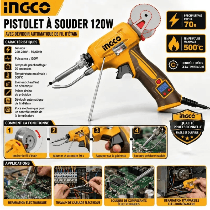 PISTOLET FER À SOUDER AVEC DISTRIBUTEUR DE SOUDURE INGCO SI036732