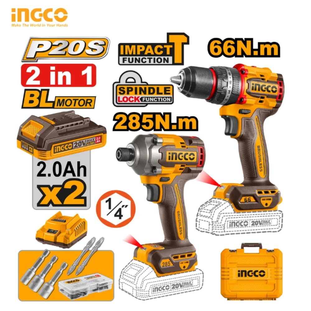 CORDLESS 2PCS COMBO KIT INGCO