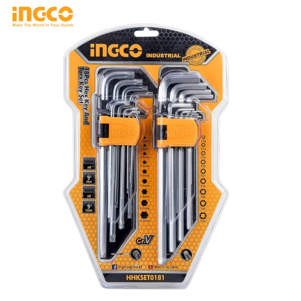 ENSEMBLE D'OUTILS HEX KEY AND TORX KEY SET INGCO HHKSET0181