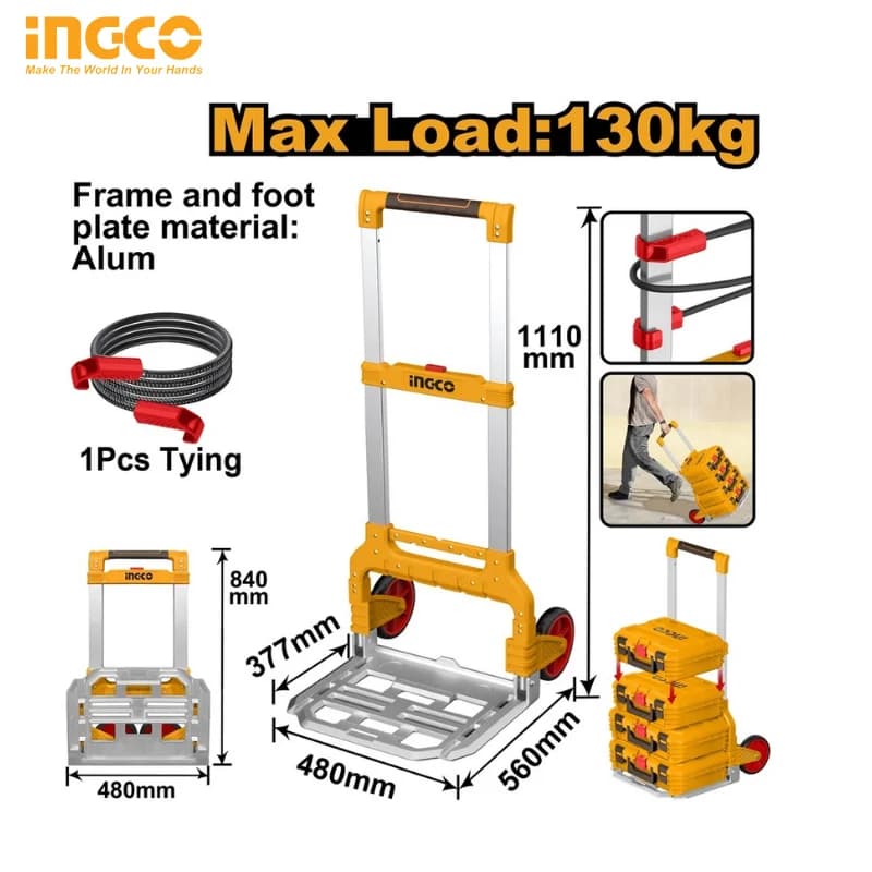 CARRINHO DOBRAVEL C/RODAS CAPAC 130KG INGCO HHWB61201