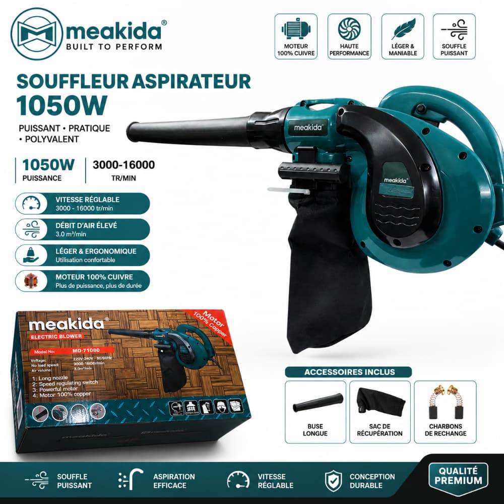 SOUFFLEUR ASPIRATEUR 1050W MEAKIDA