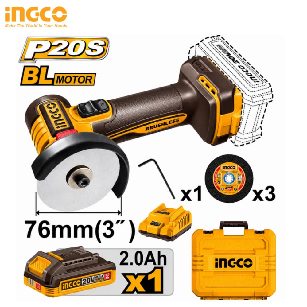 MINI MEULE SANS FIL INGCO 20V BRUSHLESS 76MM CAGLI207625
