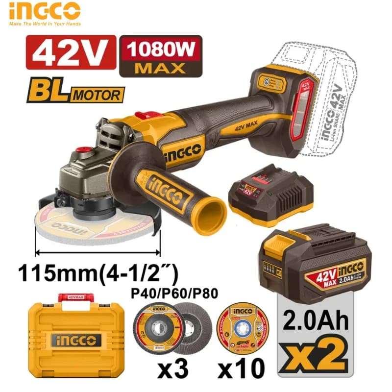 MEULE À DISQUE SANS FIL 42V AVEC 2 BATTERIES 2,0 AH CAGLI4108112