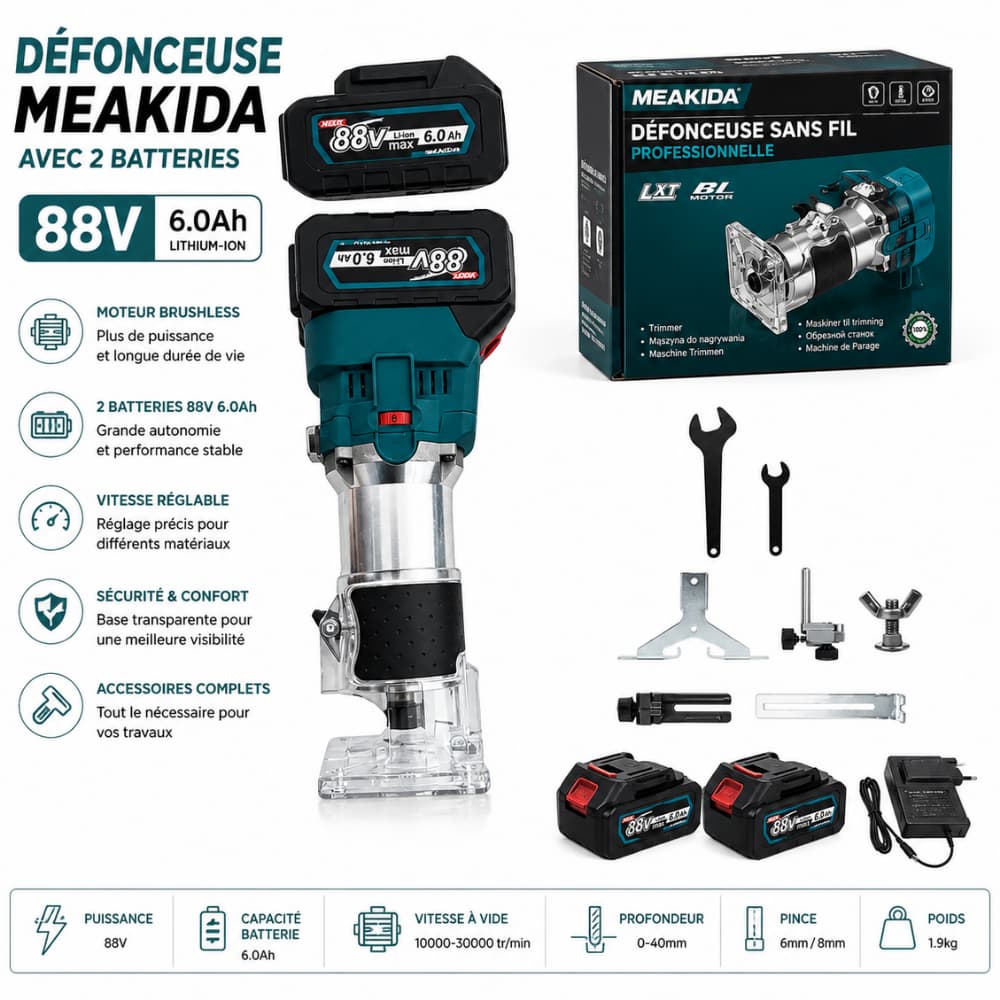 DÉFONCEUSE AVEC 2 BATTERIES 88V 6.AH MEAKIDA