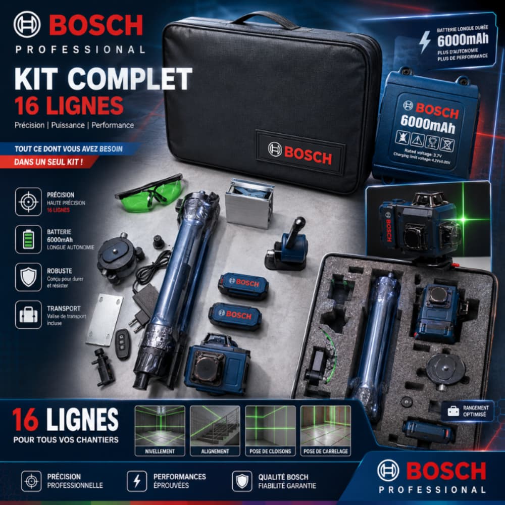 NIVEAU LASER BOSCH 16 LIGNES KIT COMPLET AVEC SAC 1MMT6-1