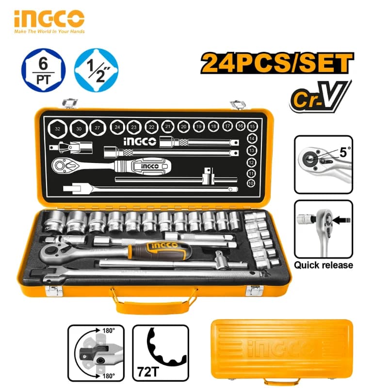Jeu de 24 douilles 1/2" INGCO