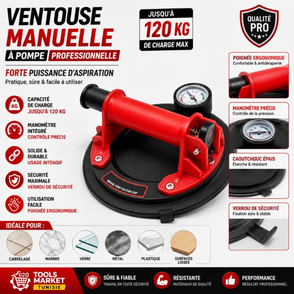 VENTOUSE MANUELLE À POMPE PROFESSIONNELLE 120KG 1MMT6-3