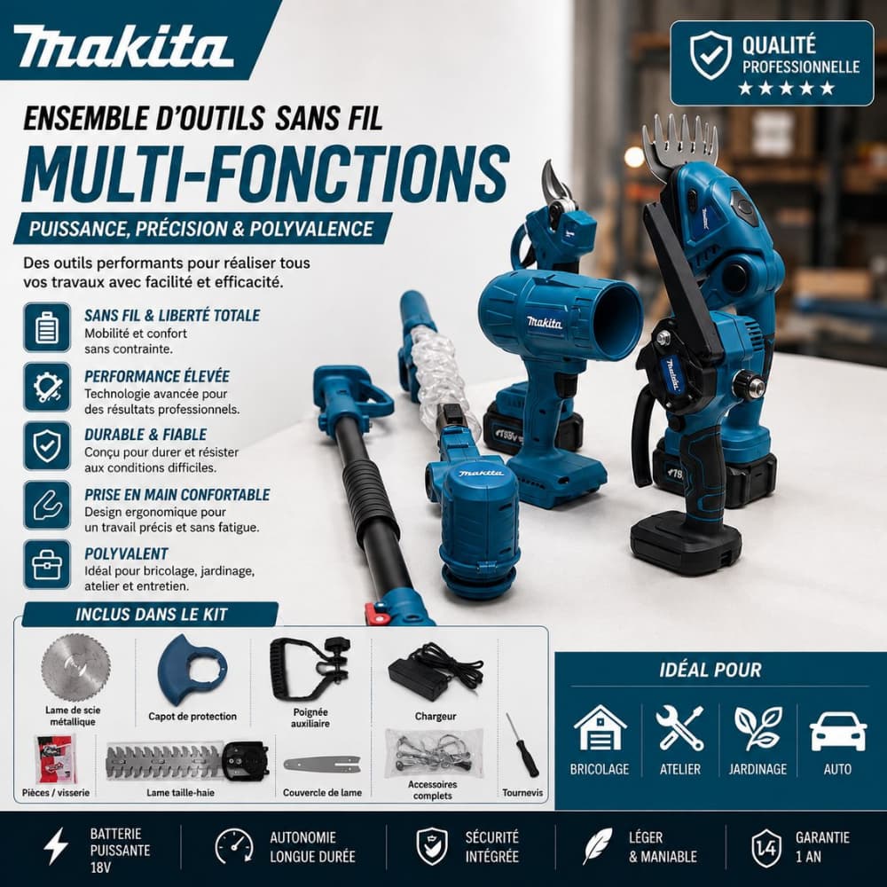 ENSEMBLE D'OUTILS SANS FIL 198V MULTI-FONCTIONS MAKITA 1MMT2-27