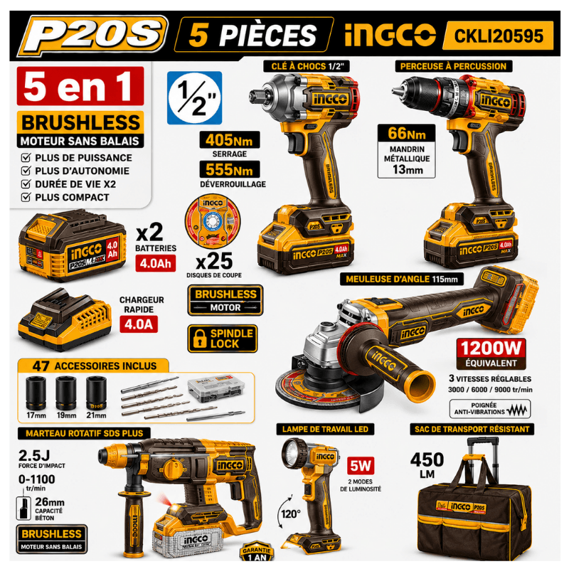 KIT 5 PIÈCES INGCO CKLI20595