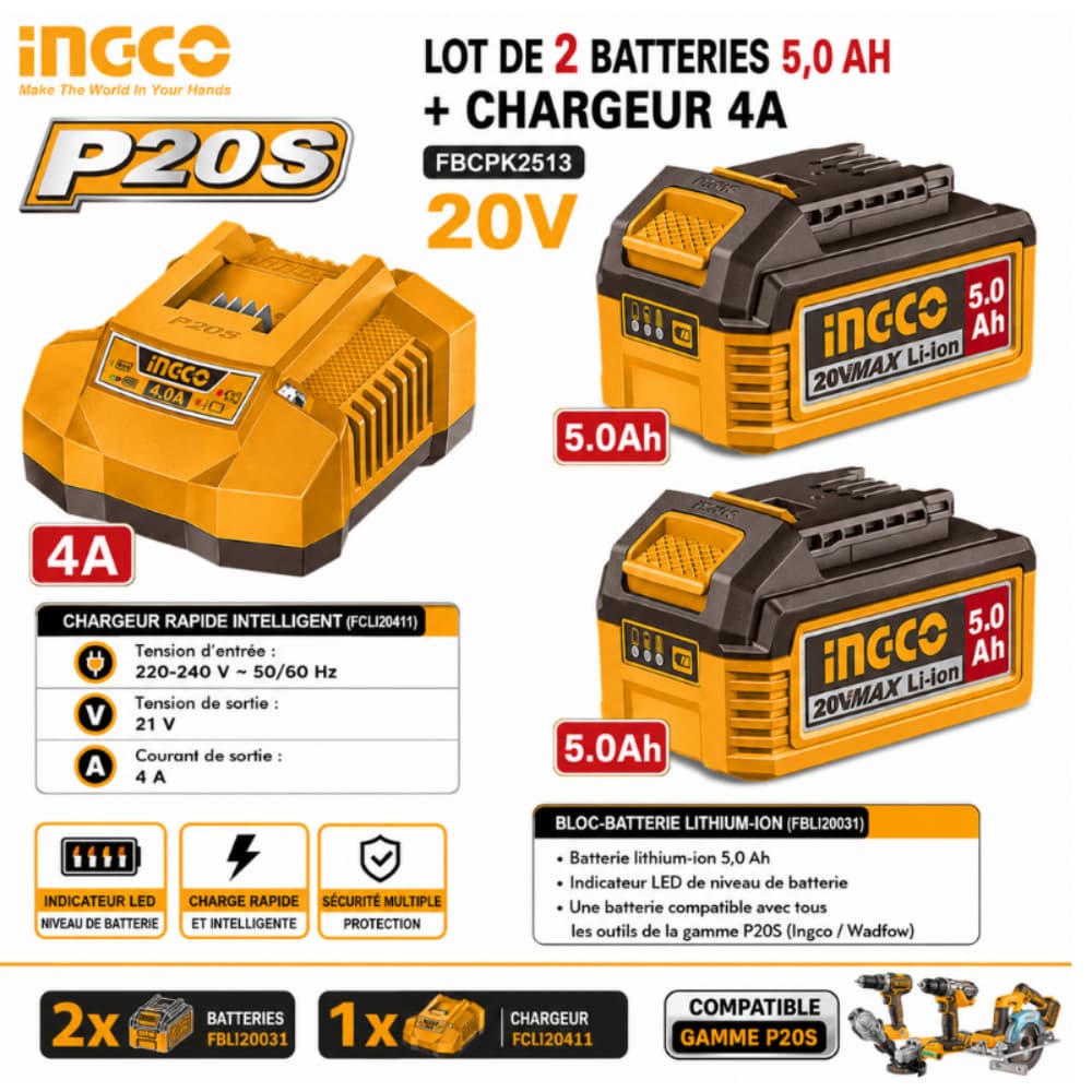 2 BATTERIE 5 AH +CHARGEUR INGCO